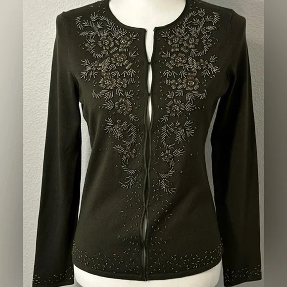 Ann Taylor Ultra Fine Merino Wool Beaded Cardigan Sz S - Picture 1 of 11